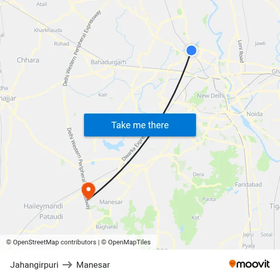 जहांगीरपुरी to मानेसर map