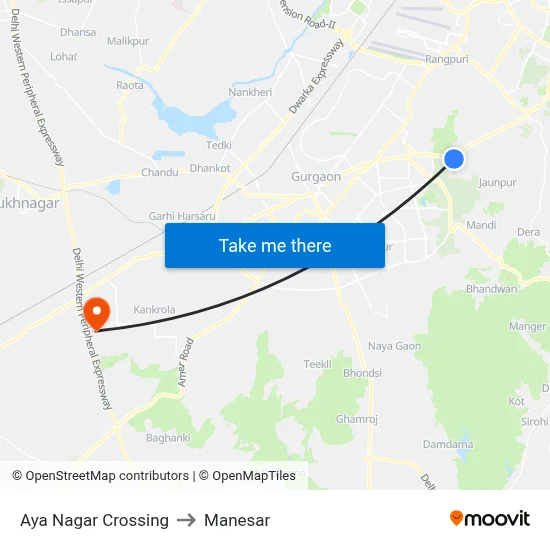 Aya Nagar Crossing to Manesar map