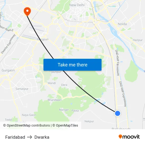 Faridabad to Dwarka map