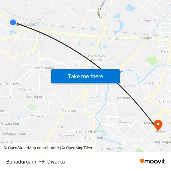 Bahadurgarh to Dwarka map