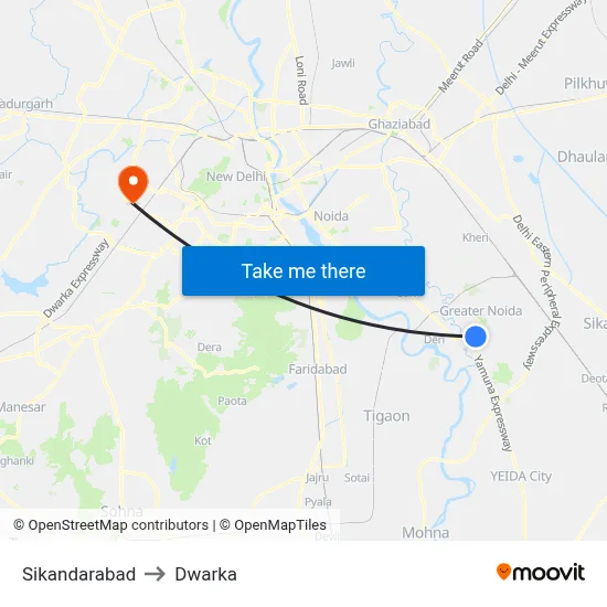 Sikandarabad to Dwarka map