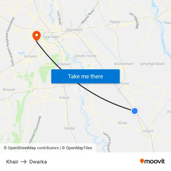 Khair to Dwarka map