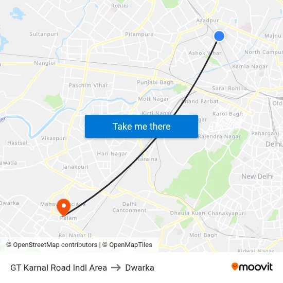 GT Karnal Road Indl Area to Dwarka map