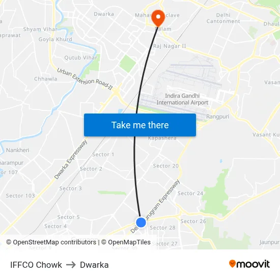 IFFCO Chowk to Dwarka map