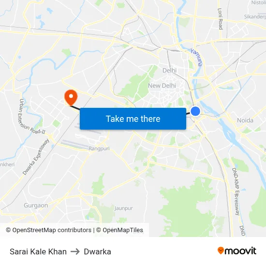 Sarai Kale Khan to Dwarka map