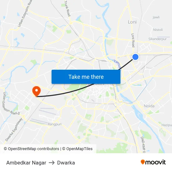 Ambedkar Nagar to Dwarka map