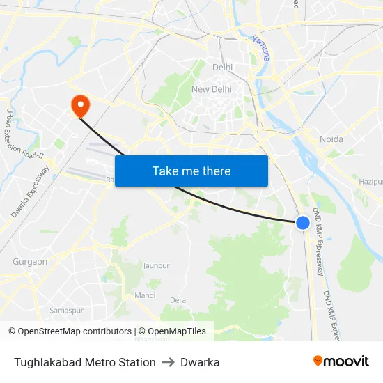 Tughlakabad Metro Station to Dwarka map