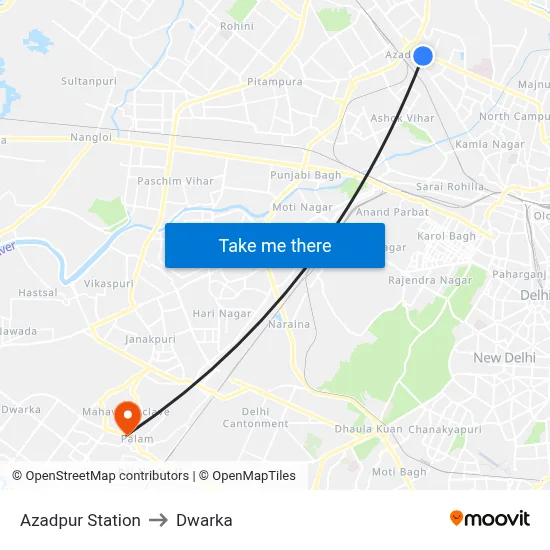 Azadpur Station to Dwarka map