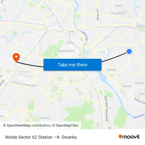 Noida Sector 62 Station to Dwarka map