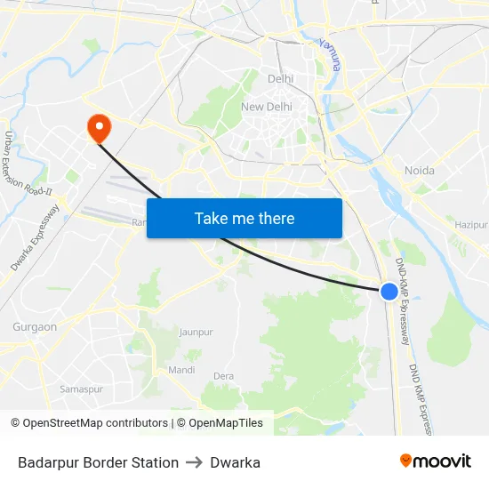 Badarpur Border Station to Dwarka map