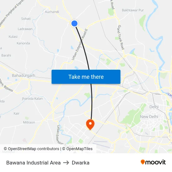 Bawana Industrial Area to Dwarka map