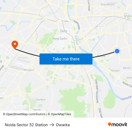 Noida Sector 52 Station to Dwarka map