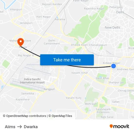 Aiims to Dwarka map