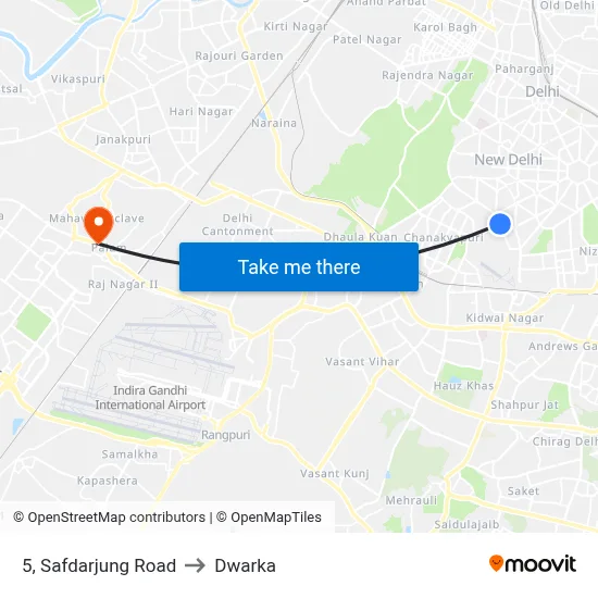 5, Safdarjung Road to Dwarka map