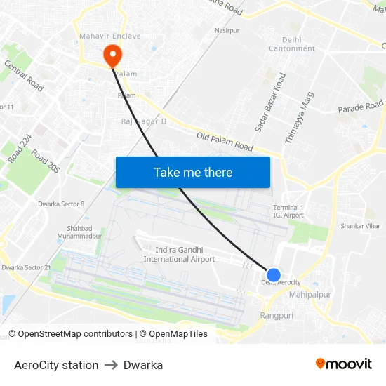 AeroCity station to Dwarka map
