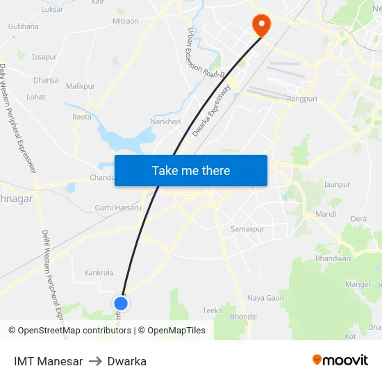 IMT Manesar to Dwarka map