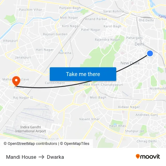 Mandi House to Dwarka map