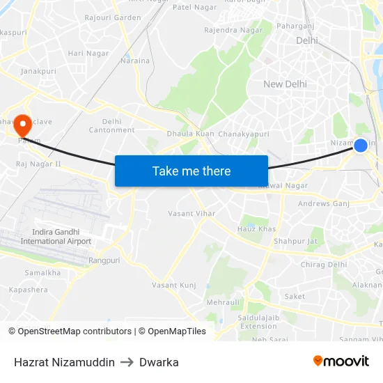 हज़रत निज़ामुद्दीन to द्वारका map