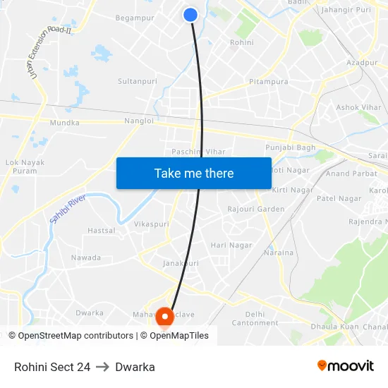 Rohini Sect 24 to Dwarka map