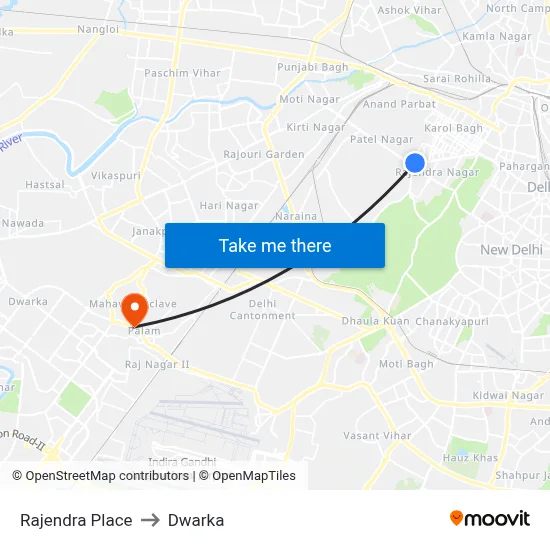Rajendra Place to Dwarka map