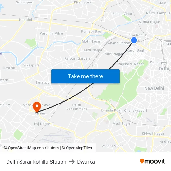 Delhi Sarai Rohilla Station to Dwarka map