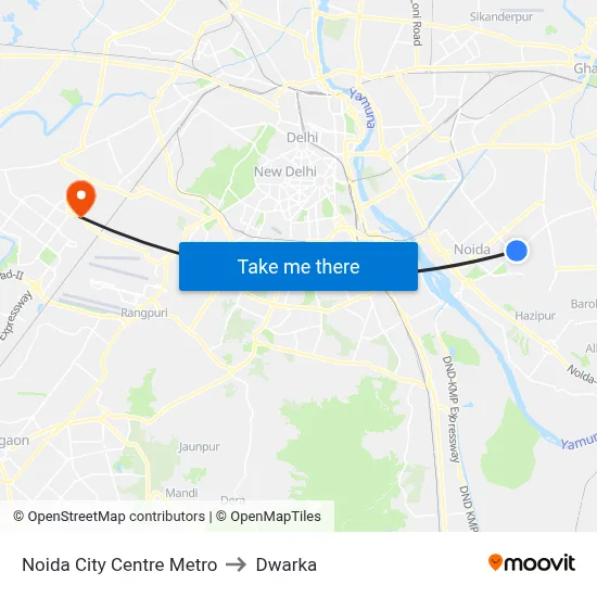 Noida City Centre Metro to Dwarka map
