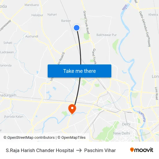 S.Raja Harish Chander Hospital to Paschim Vihar map