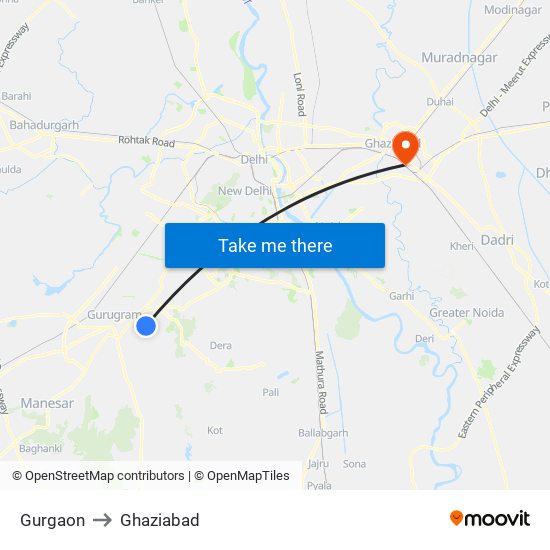 Gurgaon to Ghaziabad map