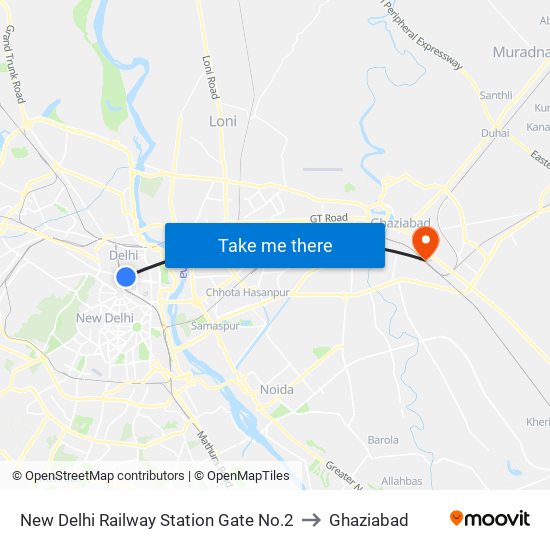 New Delhi Railway Station Gate No.2 to Ghaziabad map