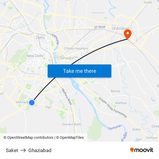 Saket to Ghaziabad map