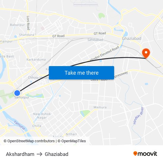 Akshardham to Ghaziabad map