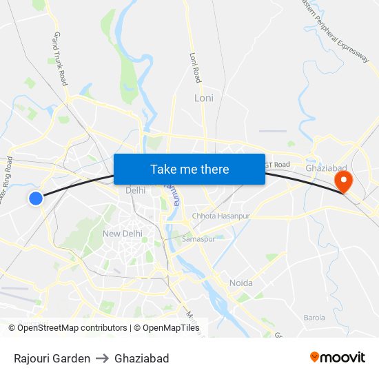 Rajouri Garden to Ghaziabad map