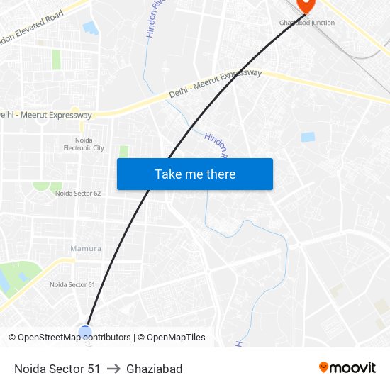 Noida Sector 51 to Ghaziabad map