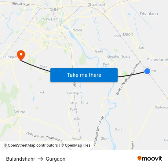 Bulandshahr to Gurgaon map