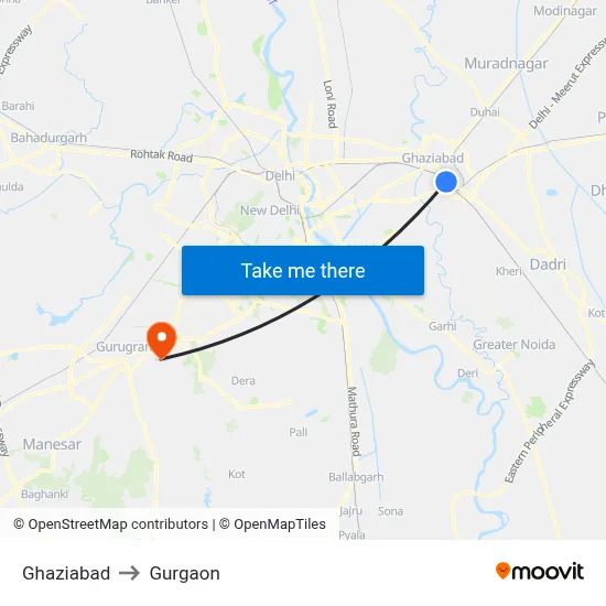 Ghaziabad to Gurgaon map