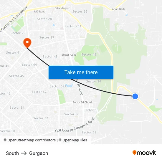 South to Gurgaon map