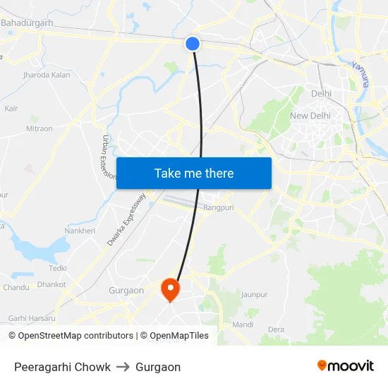 Peeragarhi Chowk to Gurgaon map