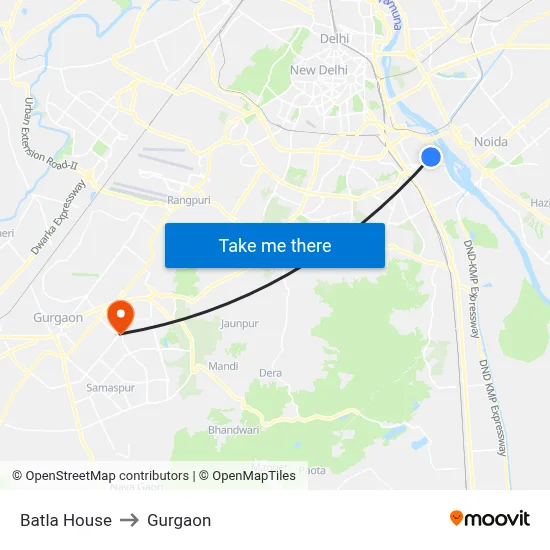 Batla House to Gurgaon map
