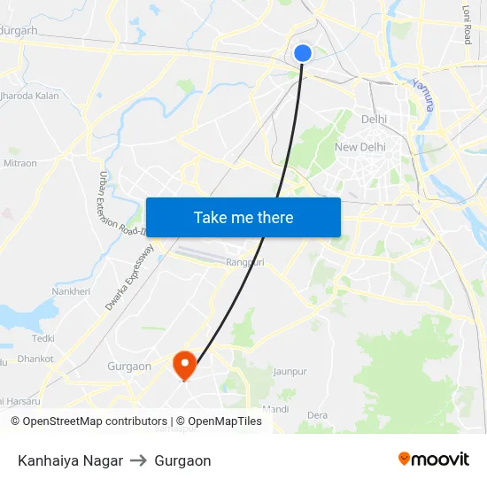 Kanhaiya Nagar to Gurgaon map