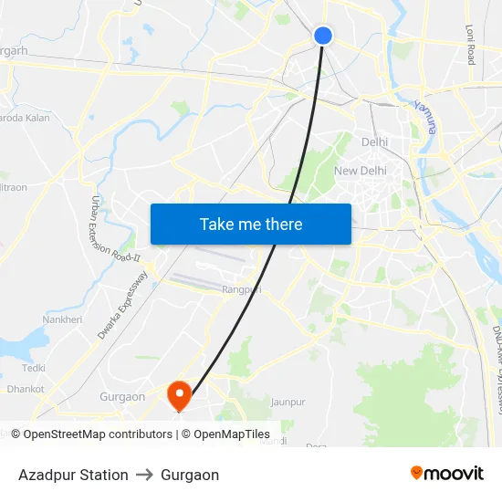 Azadpur Station to Gurgaon map