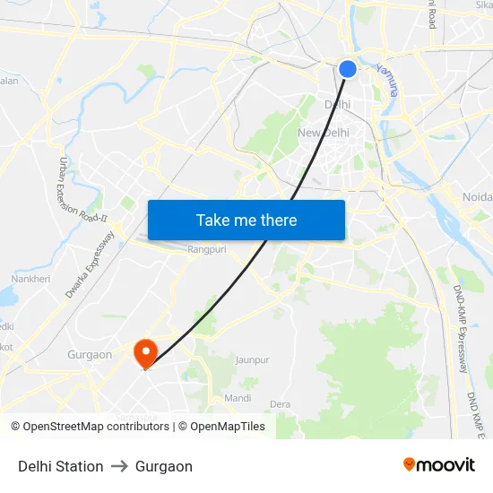 Delhi Station to Gurgaon map