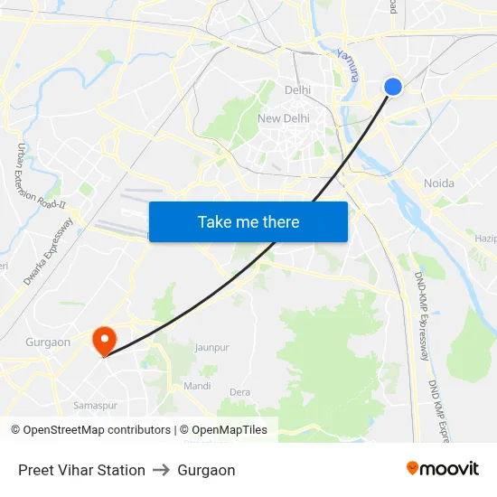 Preet Vihar Station to Gurgaon map