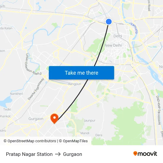 Pratap Nagar Station to Gurgaon map
