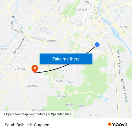 South Delhi to Gurgaon map