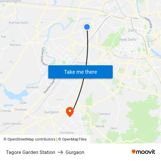 Tagore Garden Station to Gurgaon map