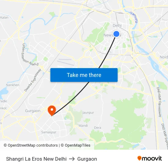 Shangri La Eros New Delhi to Gurgaon map