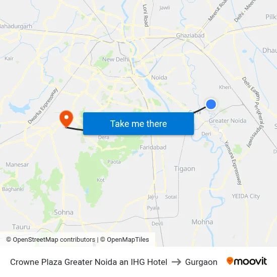Crowne Plaza Greater Noida an IHG Hotel to Gurgaon map
