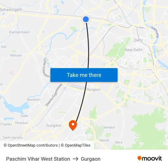 Paschim Vihar West Station to Gurgaon map