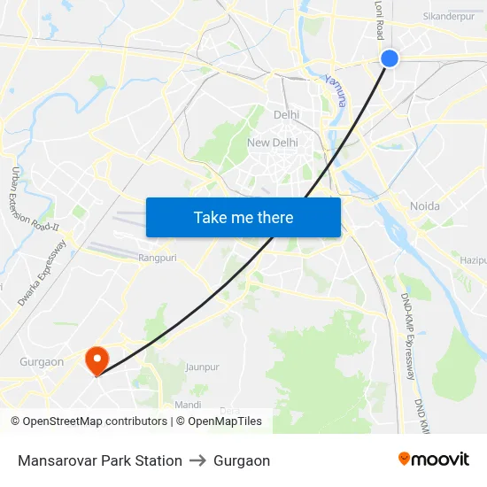 Mansarovar Park Station to Gurgaon map