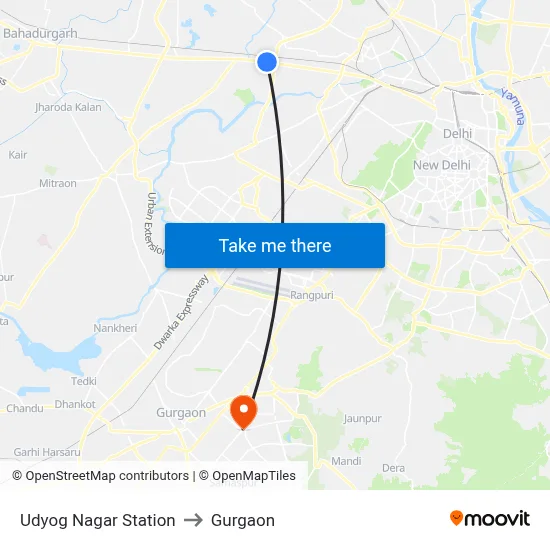 Udyog Nagar Station to Gurgaon map